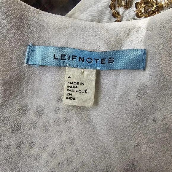 Anthropologie Leifnotes White Eyelet Gold Trim Beaded Sleeveless Dress Size 4 - Picture 12 of 16